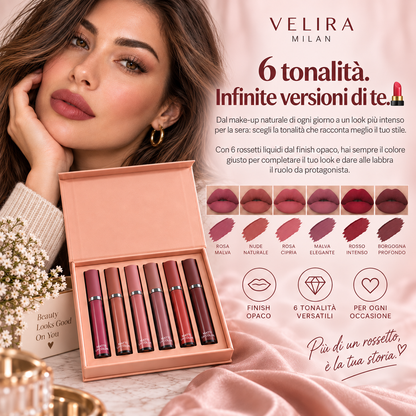 Velira Velvet Lips™ — Set di 6 Rossetti Opachi