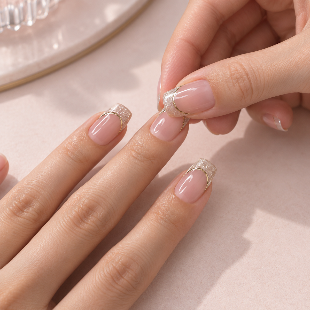 Velira Cat Eye — Set di 24 unghie nude e oro